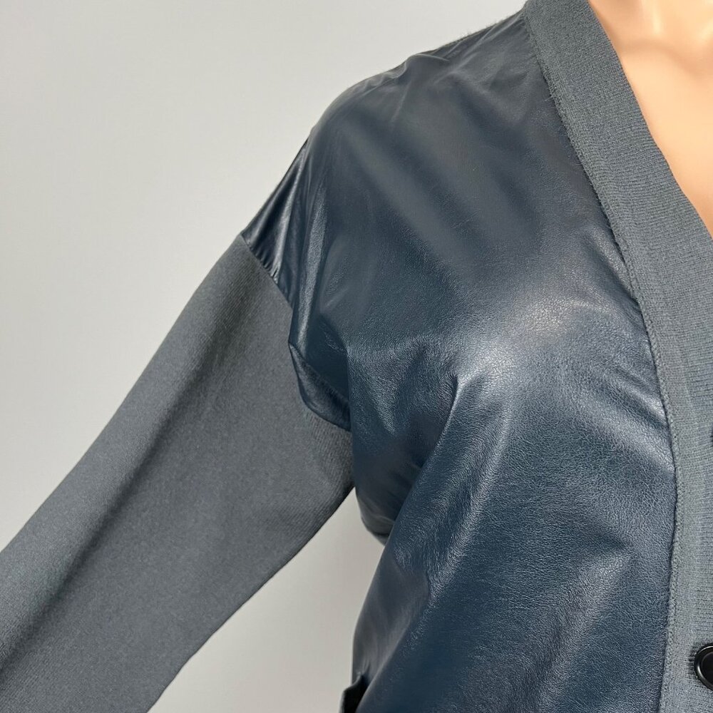 Ann Taylor Womens Plus Navy Faux Leather Knit Cardigan V Neck Sweater size XXL - Picture 4 of 12